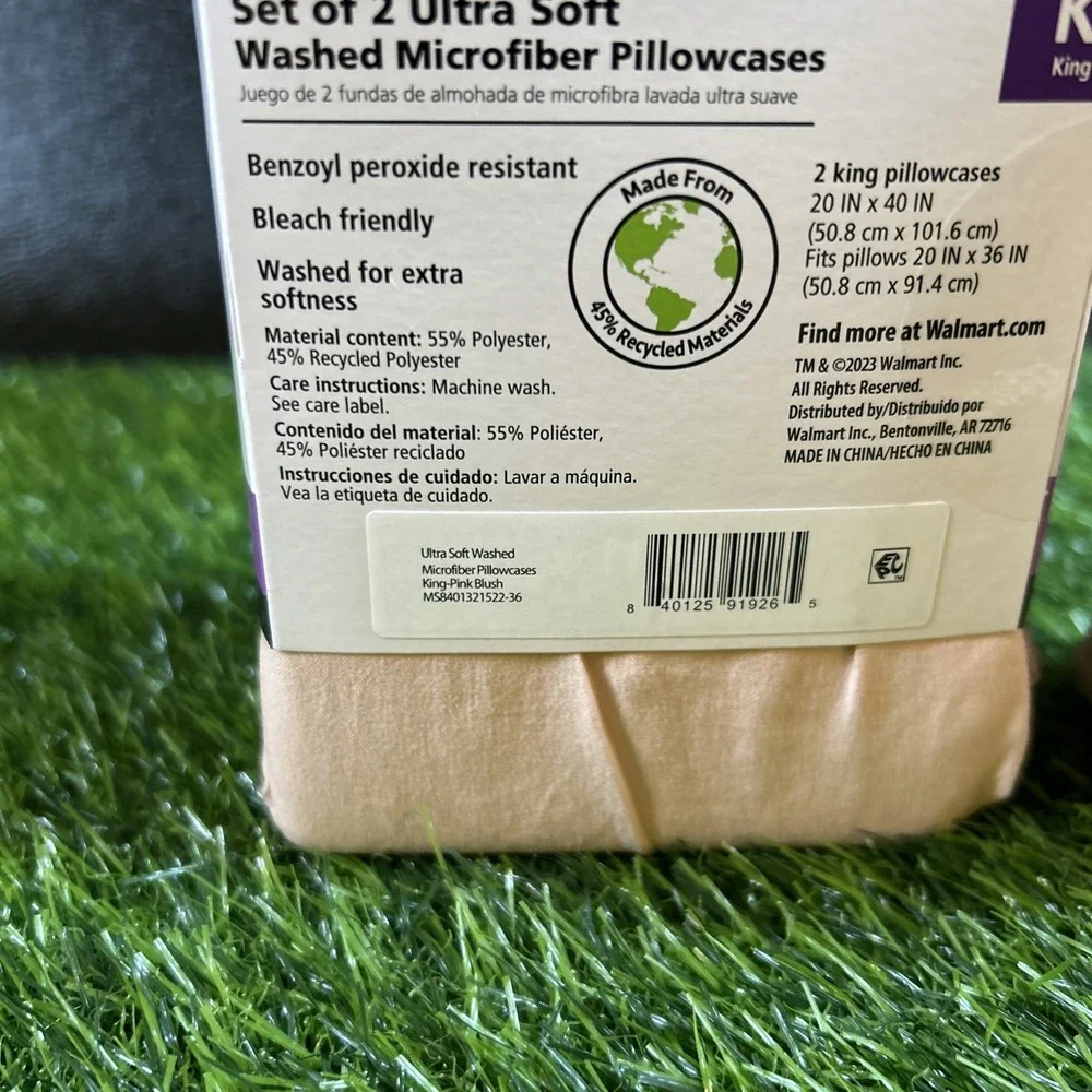 Lot of 2 Mainstays‎ Ultra Soft Pillowcases Set King Size Pink Washed Microfiber - Picture 6 of 7